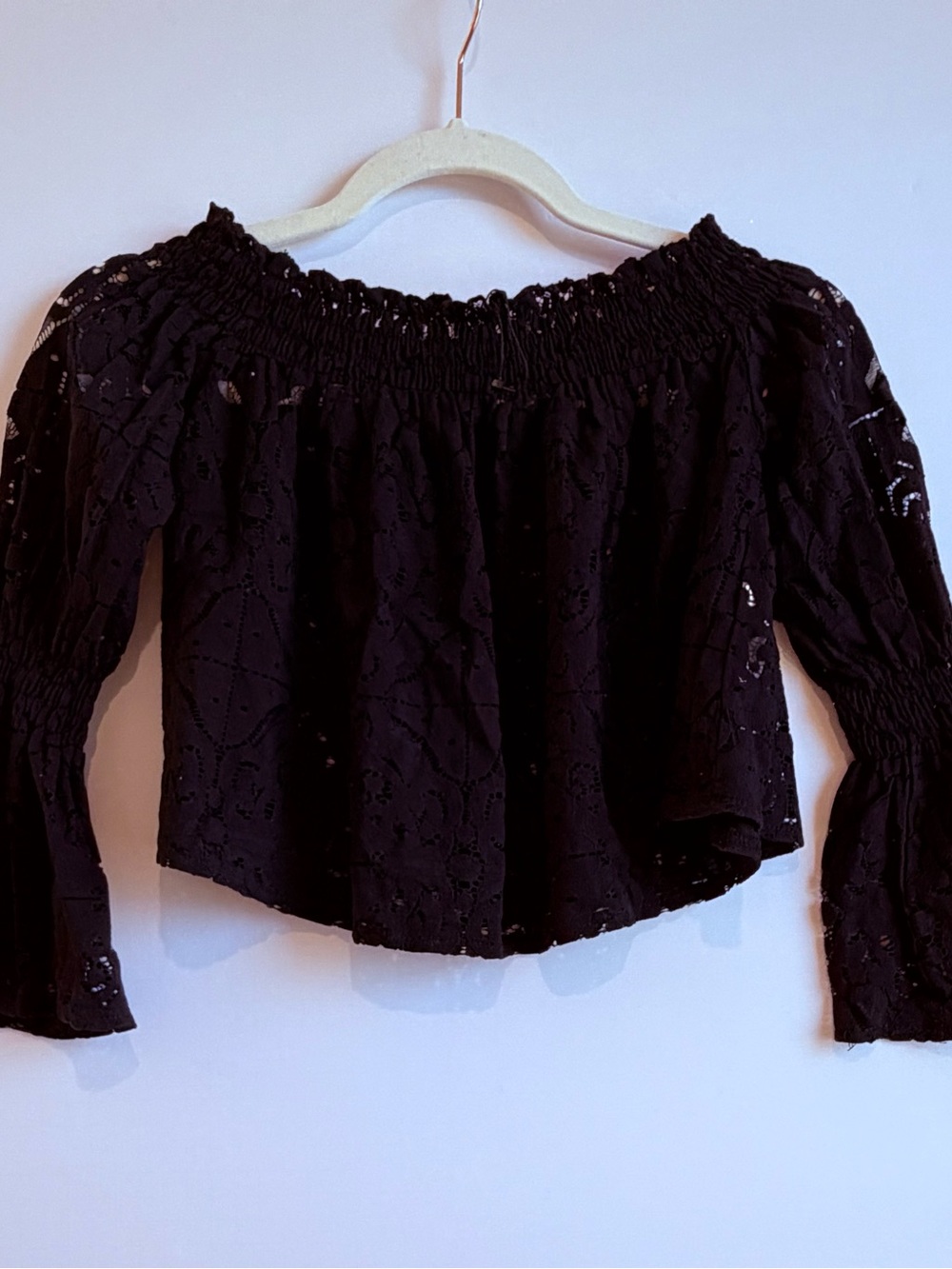 Zara Black Off-Shoulder Eyelet Top